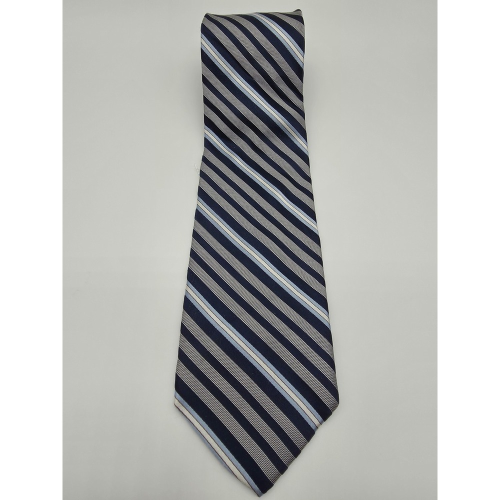 Express Design Studio Blue White Striped Italian Silk Tie 60" x 3.5" NWOT